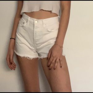 WHITE REFORMATION HIGH WAISTED DENIM SHORTS